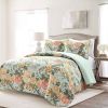 3 Piece FarmHouse Teal Floral Cotton Reversible Quilt Set