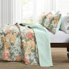 3 Piece FarmHouse Teal Floral Cotton Reversible Quilt Set