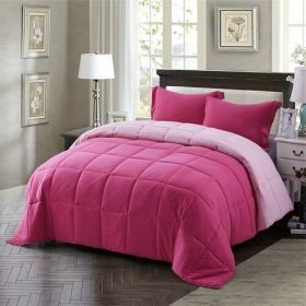 Traditional Microfiber Reversible 3 Piece Comforter Set in Pink (size: Full/Queen)