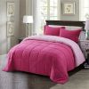 Traditional Microfiber Reversible 3 Piece Comforter Set in Pink