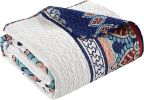 4 Piece Cotton Blue White Boho Geometric Reversible Quilt Set