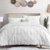 All Season Pleated Hypoallergenic Microfiber Reversible 3 Piece Comforter Set in White