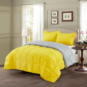 Traditional Microfiber Reversible 3 Piece Comforter Set in Yellow/Light Gray (size: Full/Queen)