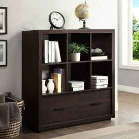 6 cube storage bookcase organizer with drawers in various finishes (Color: DARK BROWN)