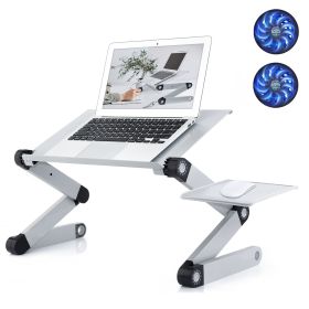 Adjustable Laptop Stand; RAINBEAN Laptop Desk with 2 CPU Cooling USB Fans for Bed Aluminum Lap Workstation Desk with Mouse Pad; Foldable Cook Book Sta (default: default)