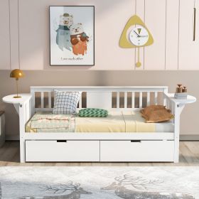 Twin Size Daybed with Two Drawers, Wood Slat Support (Color: White)