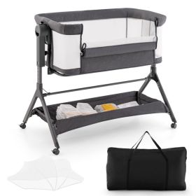 Height Adjustable Bedside Sleeper with Storage Bag and Soft Mattress for Baby (Color: Gray)