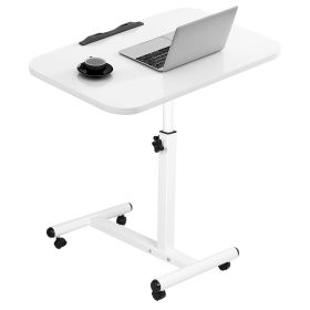 Rolling Laptop Table Portable Computer Desk Movable Table with Adjustable Height Tilting Angle (Color: White)