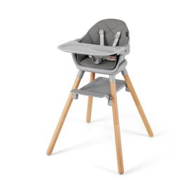 6 in 1 Convertible Highchair with Safety Harness and Removable Tray (Color: Gray)