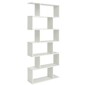 6 Tier S-Shaped Bookshelf Storage Display Bookcase Decor Z-Shelf (Color: White)