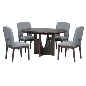 Modern 5-Piece Extendable Round Dining Table Set with 16.2inch Removable Leaf for Small Places (Color: Espresso, Material: Rubber Wood)