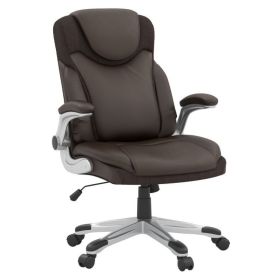 Ergonomic Office PU Leather Executive Chair with Flip-up Armrests and Rocking Function (Color: Brown)