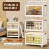 3Pcs Foldable Storage Bins with Lid Front Magnetic Door Collapsible Stackable Closet Organizer Containers with 4Pcs 360¬∞ Rotatable Wheels 8Pcs Small